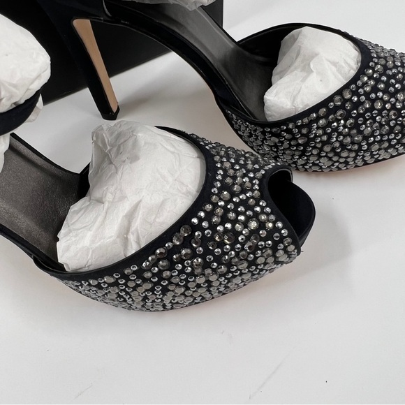 ✅ NWB TALBOTS BLACK BEADED ANKLE STRAPPED HEELS SIZE 9.5 - Picture 4 of 12